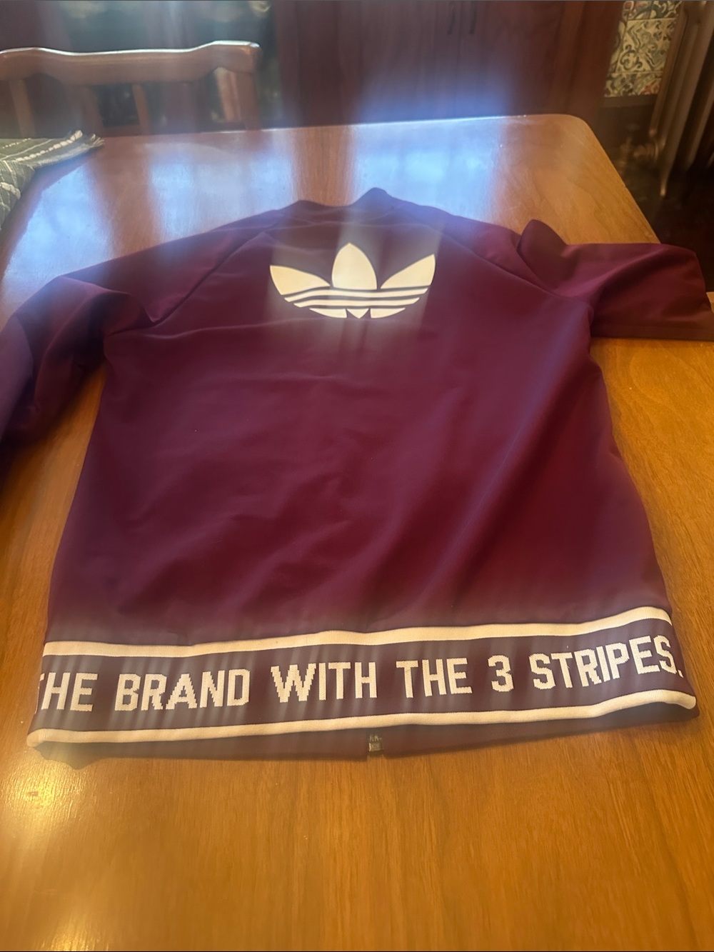 adidas Maroon Track Jacket with White 3-Stripes - Picture 2 of 4